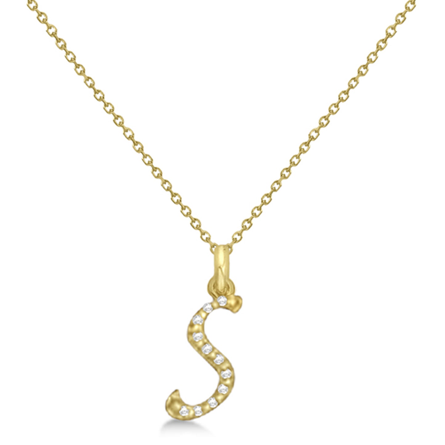 Natural Diamond Initial Letter S Pendant, Yellow Gold - Detail View