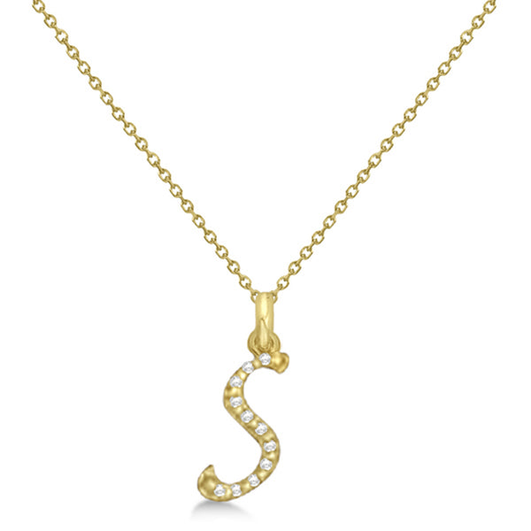 Natural Diamond Initial Letter S Pendant, Yellow Gold - Detail View