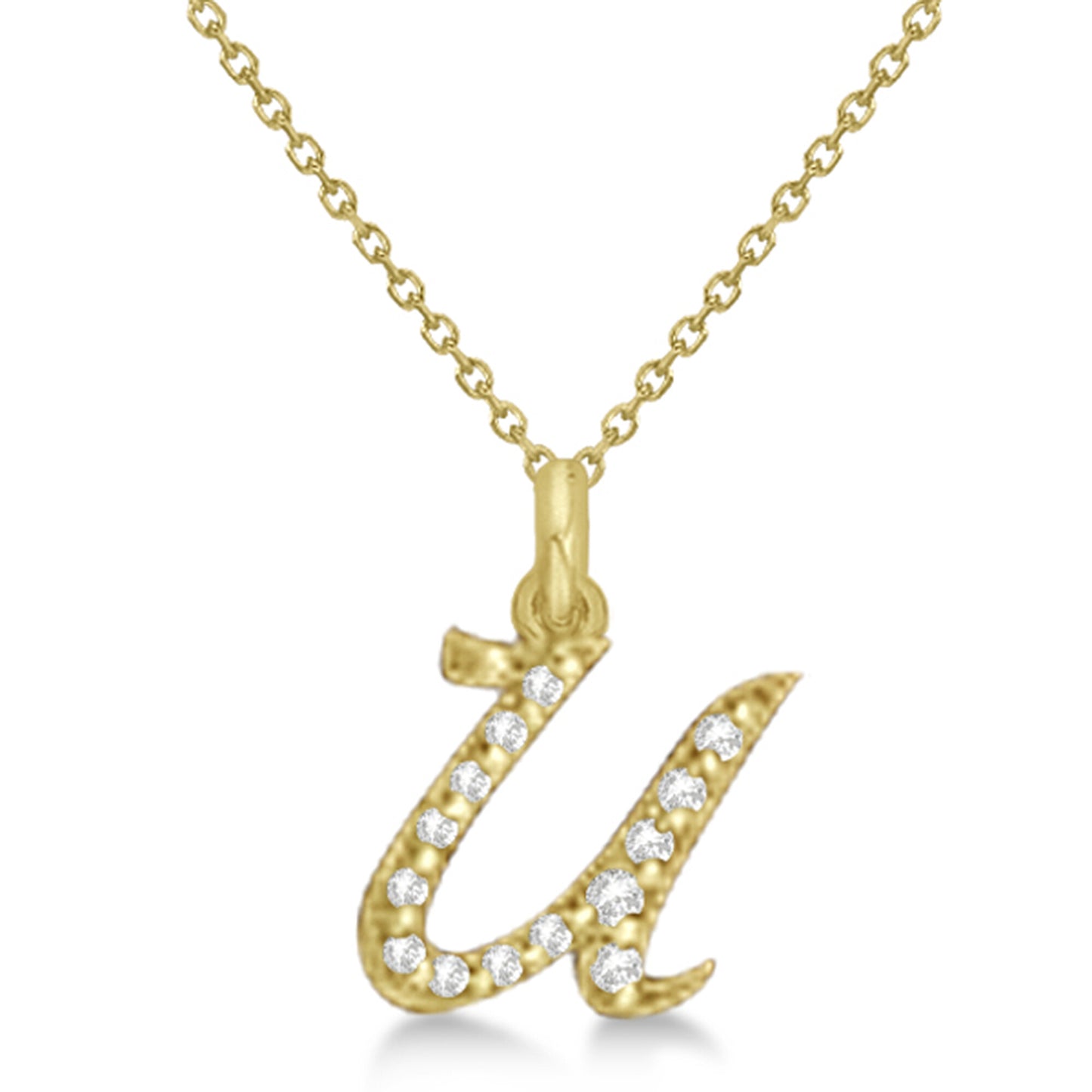 Lab Grown Diamond Initial Letter U Pendant, Yellow Gold finish, Sterling Silver - GEMHUB & CO.