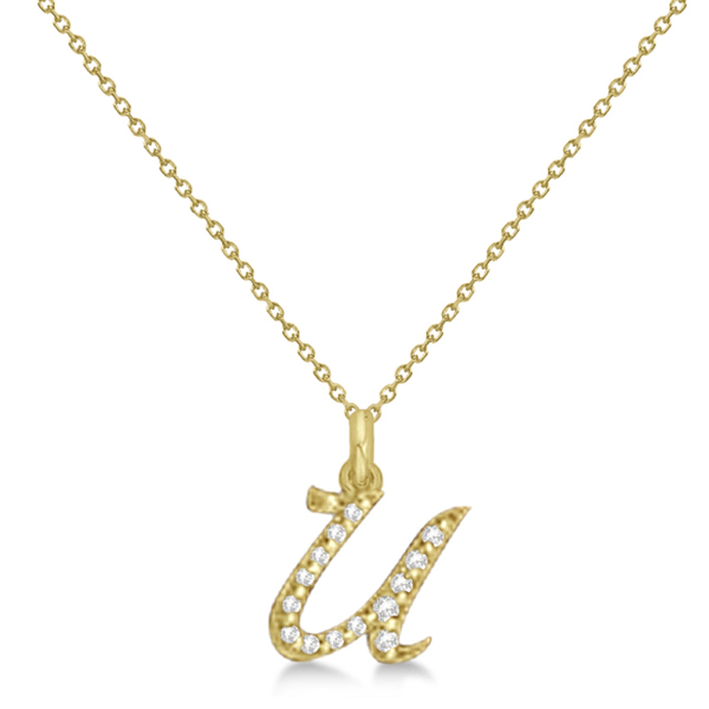 Lab Grown Diamond Initial Letter U Pendant, Yellow Gold - Detail View