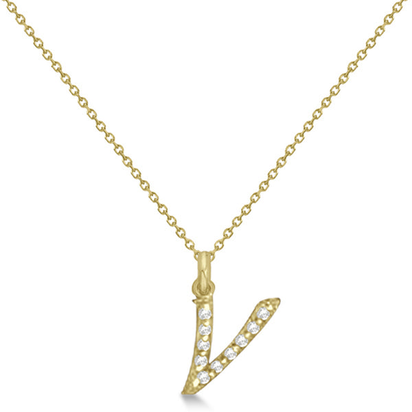Lab Grown Diamond Initial Letter V Pendant, Yellow Gold - Detail View
