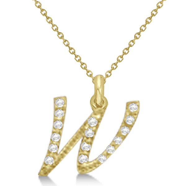Natural Diamond Initial Letter W Pendant, Yellow Gold finish, 3 Micron Vermeil - GEMHUB & CO.