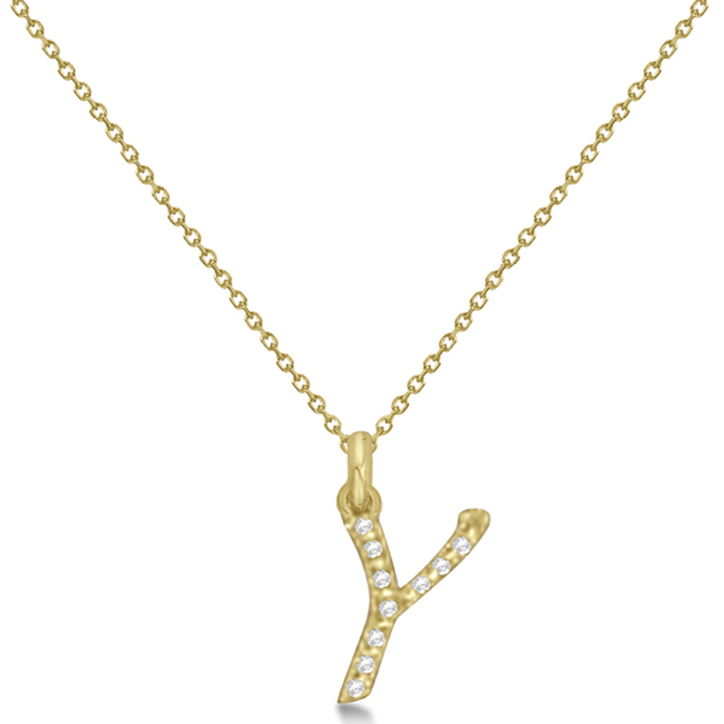 Lab Grown Diamond Initial Letter Y Pendant, Yellow Gold - Detail View