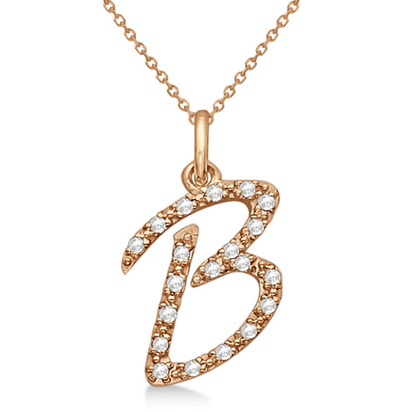 Lab Grown Diamond Initial Letter B Pendant, Rose Gold finish, Sterling Silver - GEMHUB & CO.