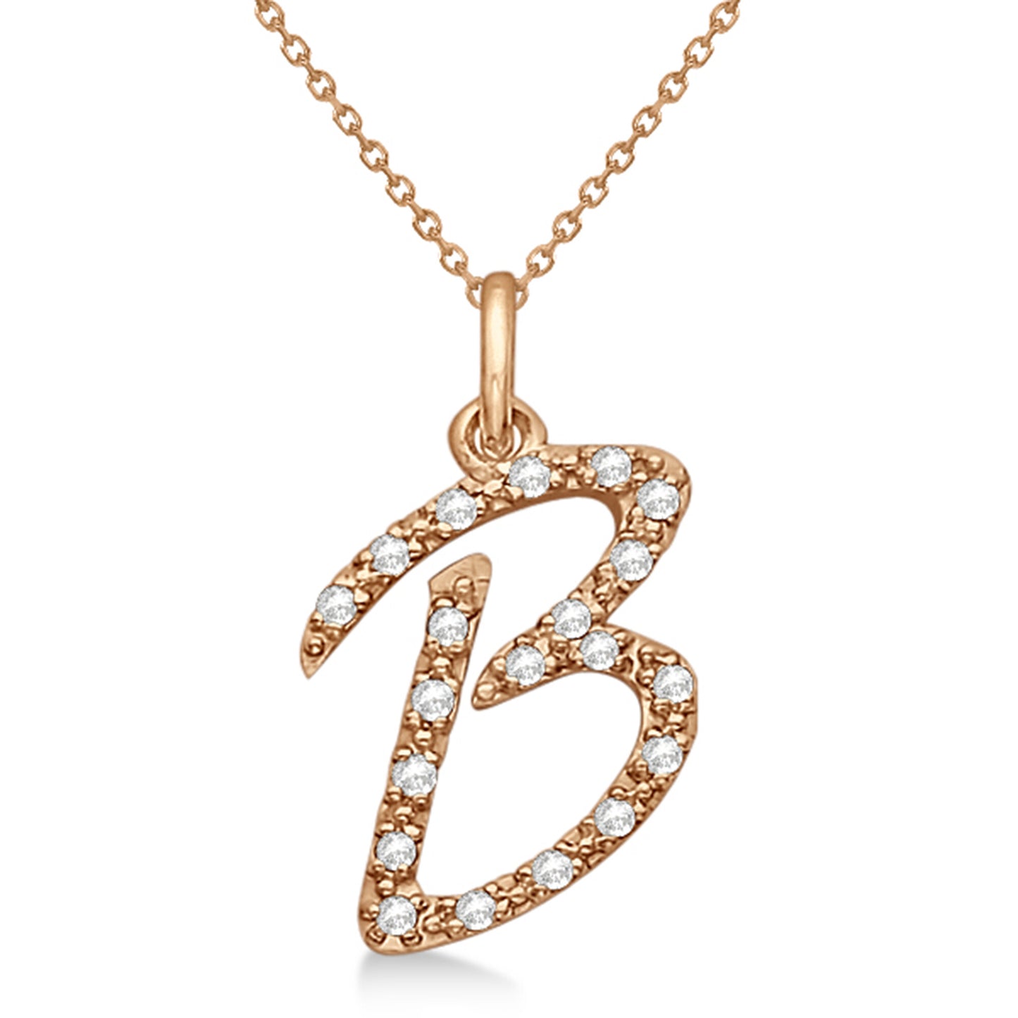 Natural Diamond Initial Letter B Pendant, Rose Gold finish, 3 Micron Vermeil - GEMHUB & CO.