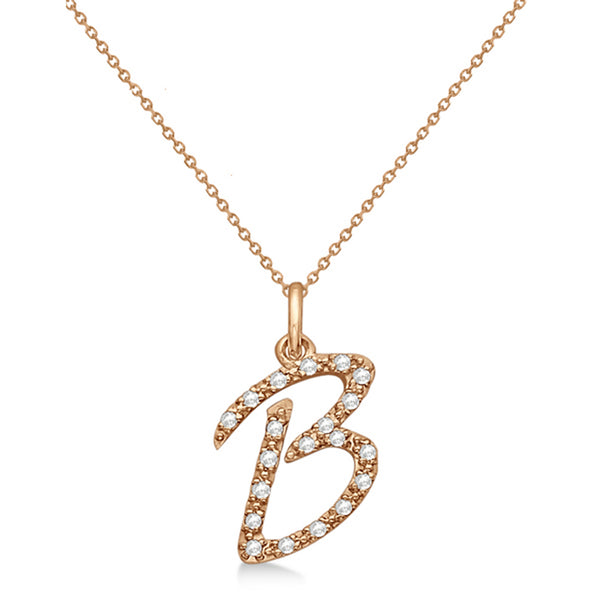 Natural Diamond Initial Letter B Pendant, Rose Gold - Detail View