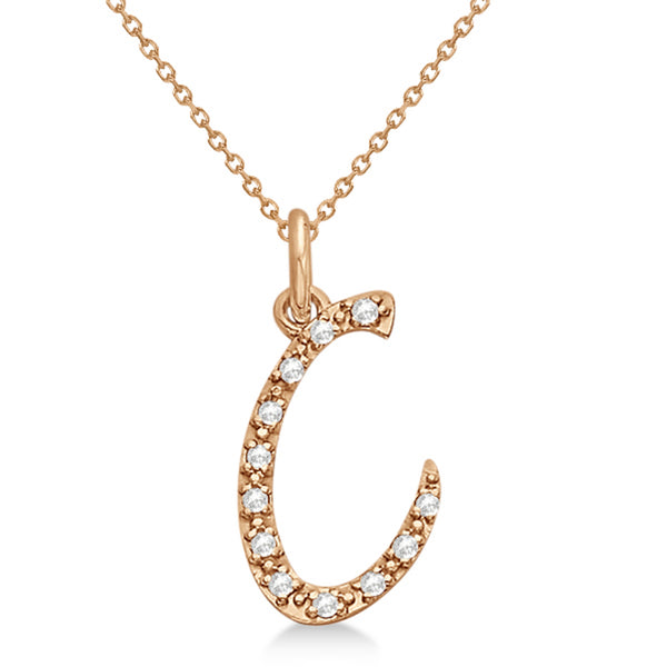 Lab Grown Diamond Initial Letter C Pendant, Rose Gold finish, Sterling Silver - GEMHUB & CO.