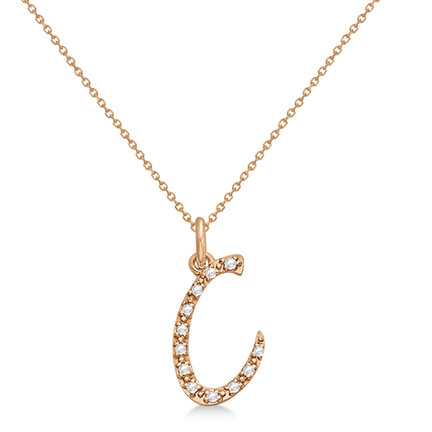 Natural Diamond Initial Letter C Pendant, Rose Gold - Detail View