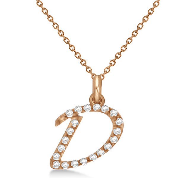 Natural Diamond Initial Letter D Pendant, Rose Gold finish, 3 Micron Vermeil - GEMHUB & CO.