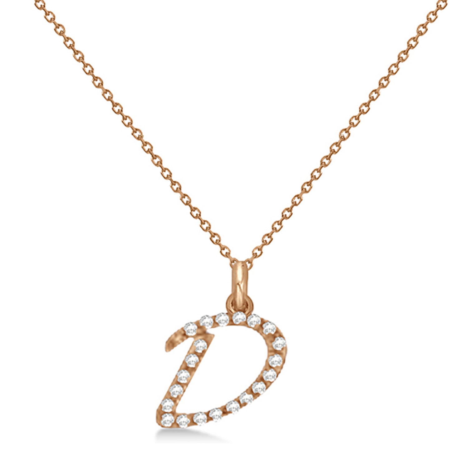 Lab Grown Diamond Initial Letter D Pendant, Rose Gold - Detail View