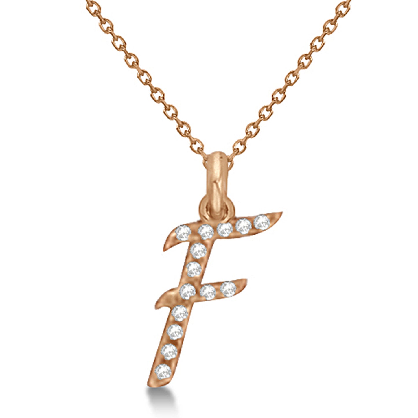 Lab Grown Diamond Initial Letter F Pendant, Rose Gold finish, Sterling Silver - GEMHUB & CO.