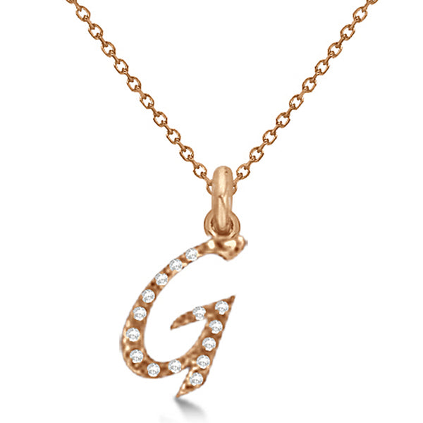 Natural Diamond Initial Letter G Pendant, Rose Gold finish, 3 Micron Vermeil - GEMHUB & CO.