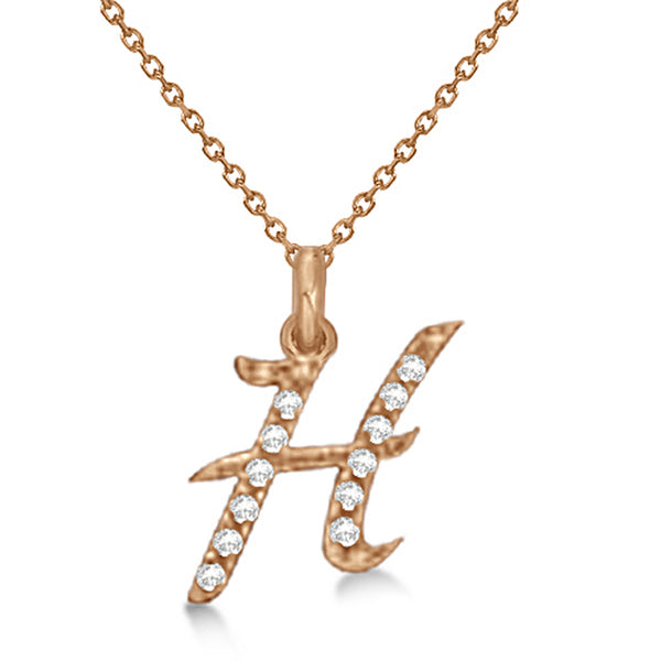 Lab Grown Diamond Initial Letter H Pendant, Rose Gold finish, Sterling Silver - GEMHUB & CO.