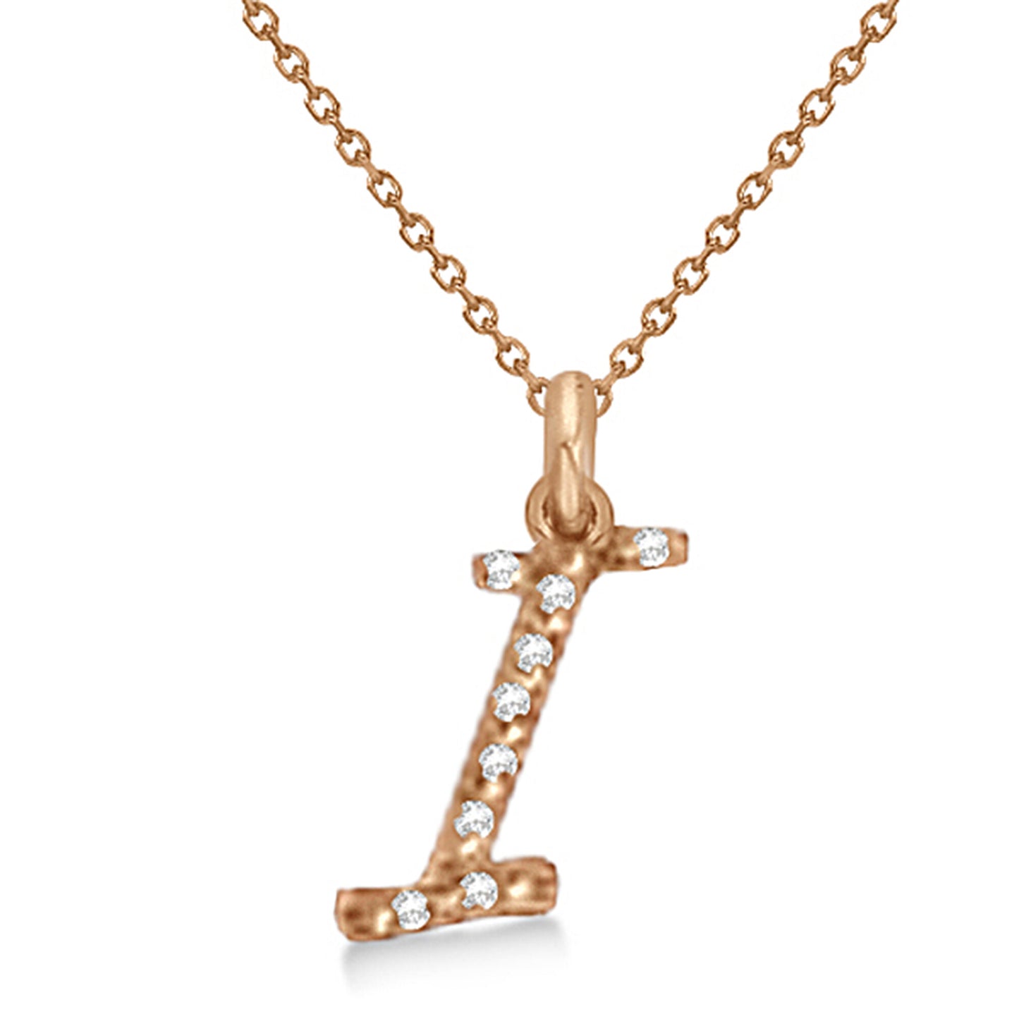 Natural Diamond Initial Letter I Pendant, Rose Gold finish, 3 Micron Vermeil - GEMHUB & CO.