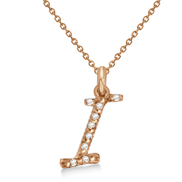 Natural Diamond Initial Letter I Pendant, Rose Gold finish, 3 Micron Vermeil - GEMHUB & CO.