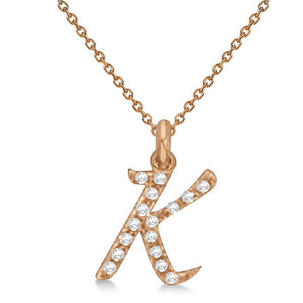 Lab Grown Diamond Initial Letter K Pendant, Rose Gold finish, Sterling Silver - GEMHUB & CO.