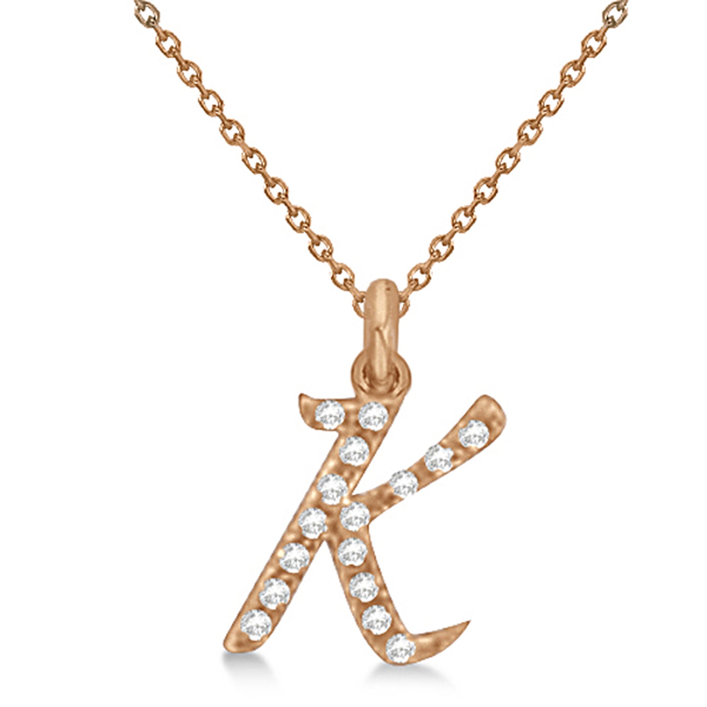 Natural Diamond Initial Letter K Pendant, Rose Gold finish, 3 Micron Vermeil - GEMHUB & CO.