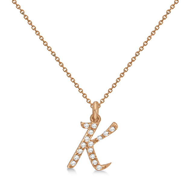 Lab Grown Diamond Initial Letter K Pendant, Rose Gold - Detail View