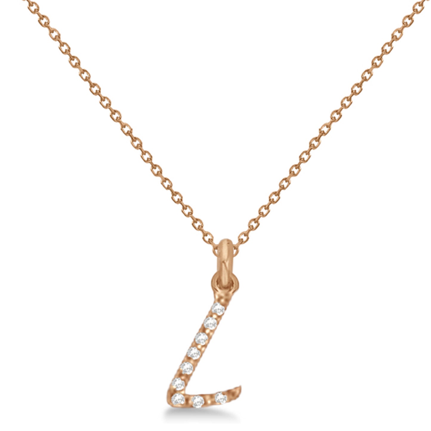 Lab Grown Diamond Initial Letter L Pendant, Rose Gold - Detail View