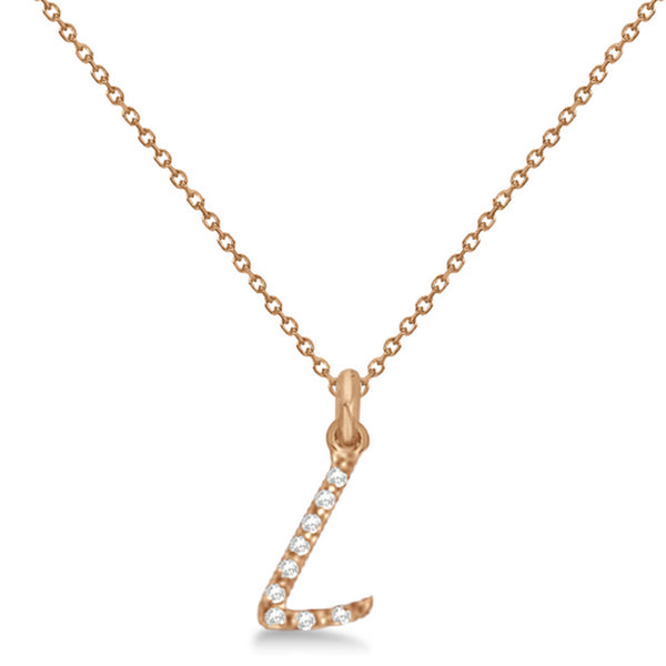 Natural Diamond Initial Letter L Pendant, Rose Gold - Detail View