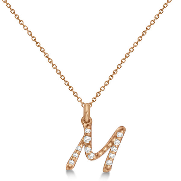 Lab Grown Diamond Initial Letter M Pendant, Rose Gold - Detail View