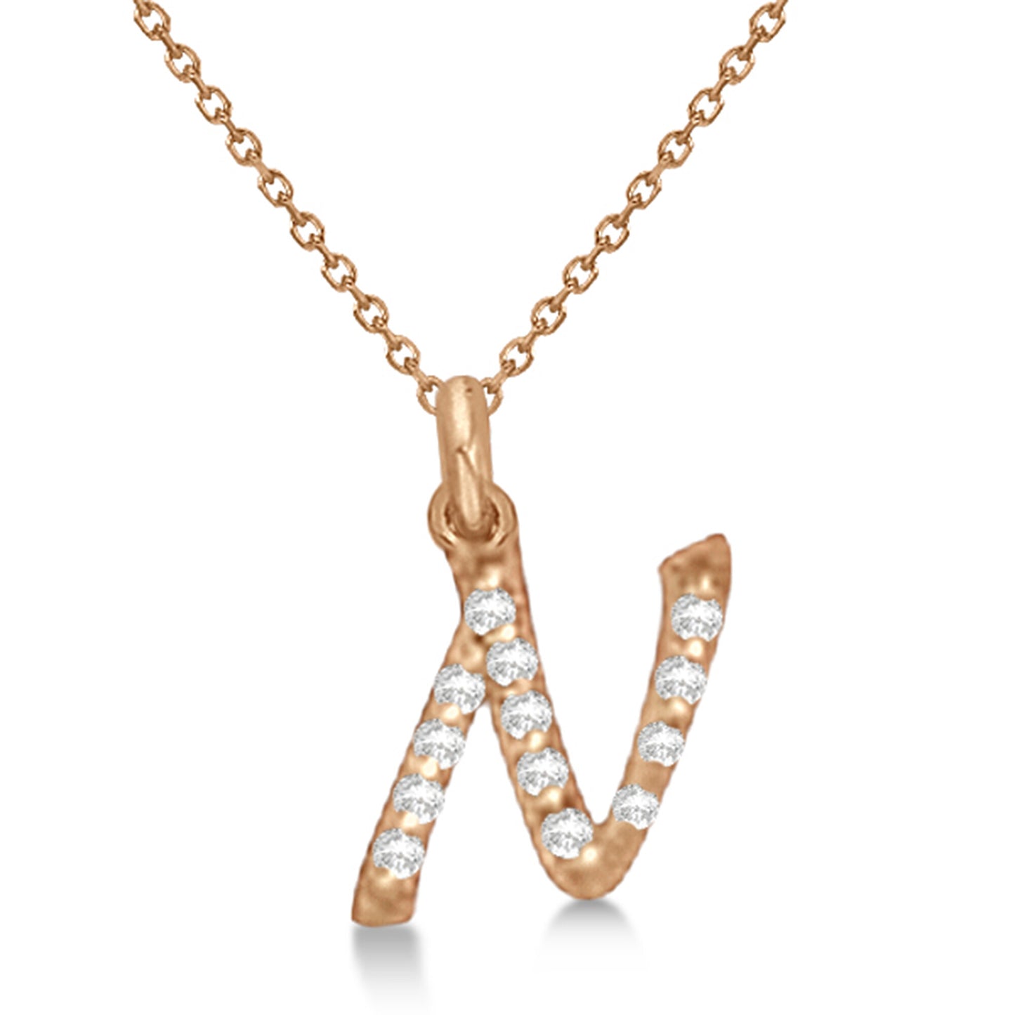 Lab Grown Diamond Initial Letter N Pendant, Rose Gold finish, Sterling Silver - GEMHUB & CO.