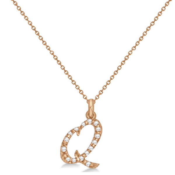 Lab Grown Diamond Initial Letter Q Pendant, Rose Gold - Detail View