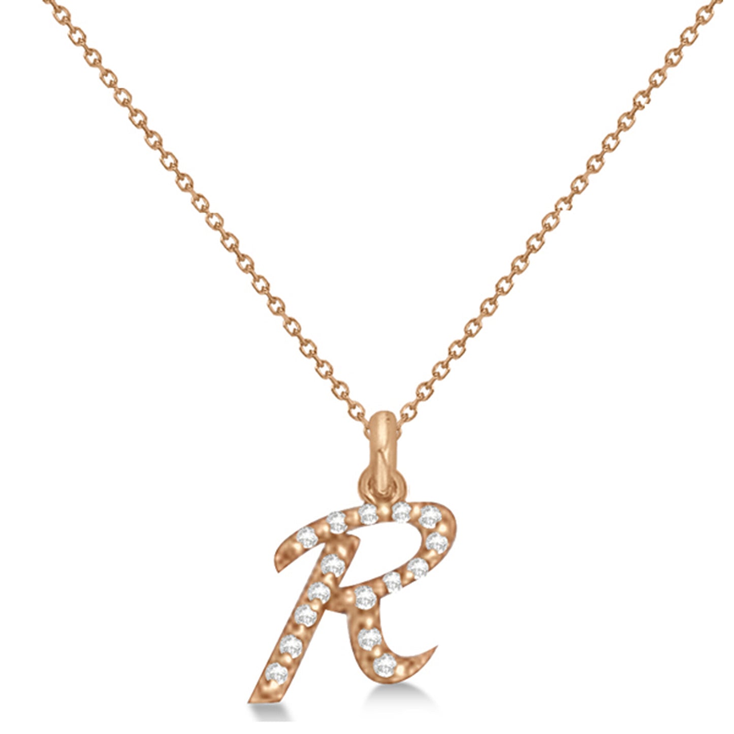 Lab Grown Diamond Initial Letter R Pendant, Rose Gold - Detail View