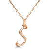 Natural Diamond Initial Letter S Pendant, Rose Gold finish, 3 Micron Vermeil - GEMHUB & CO.