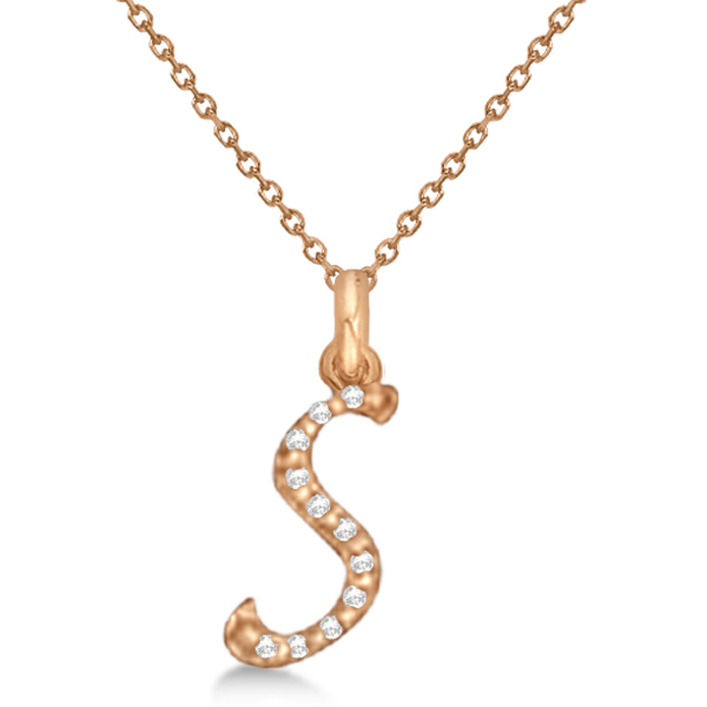 Natural Diamond Initial Letter S Pendant, Rose Gold finish, 3 Micron Vermeil - GEMHUB & CO.