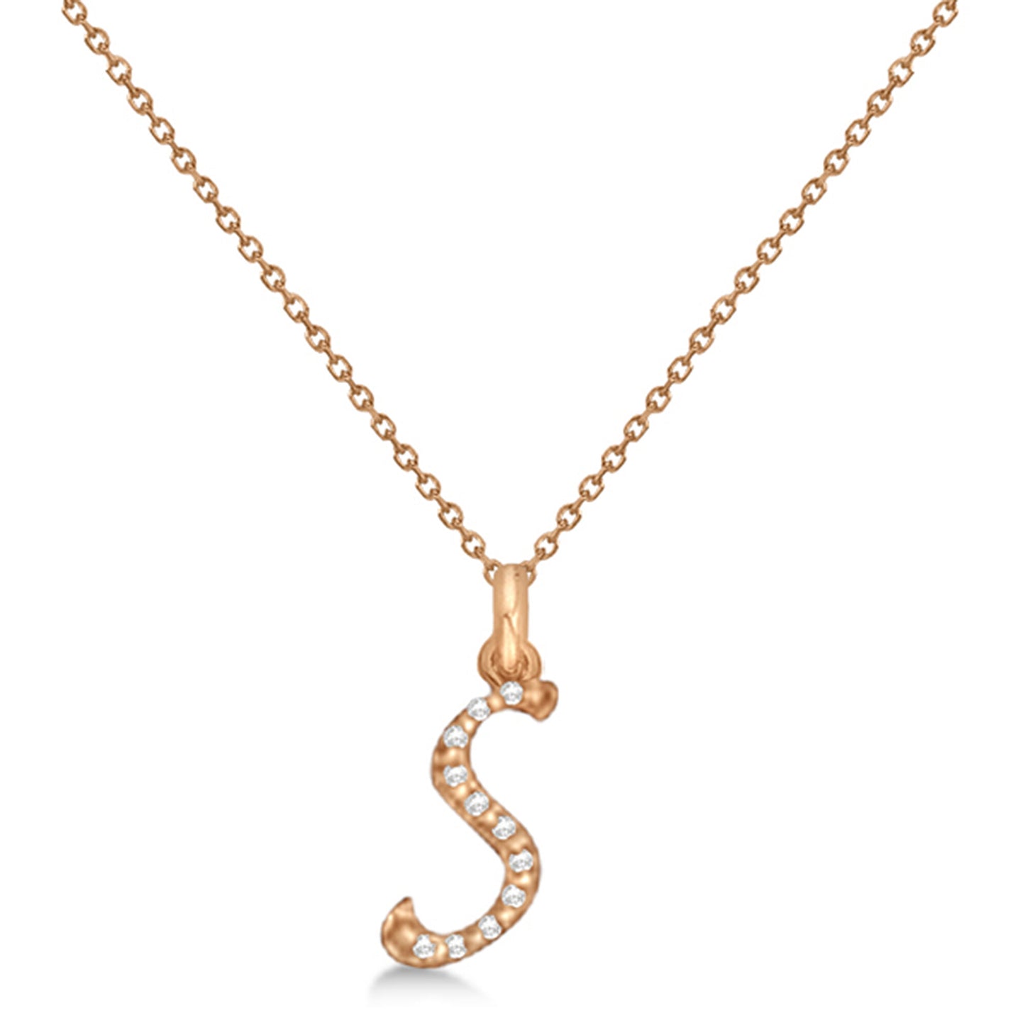 Lab Grown Diamond Initial Letter S Pendant, Rose Gold - Detail View