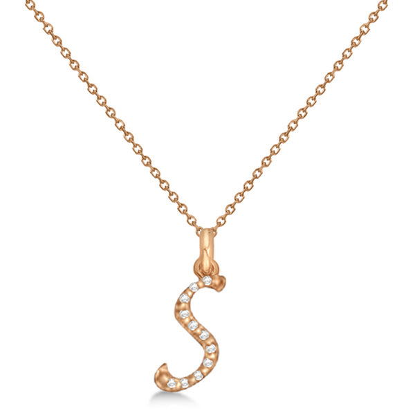 Natural Diamond Initial Letter S Pendant, Rose Gold - Detail View