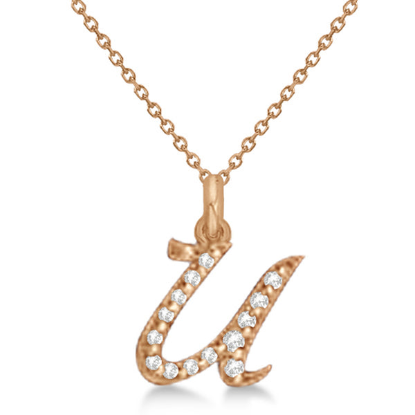Natural Diamond Initial Letter U Pendant, Rose Gold finish, 3 Micron Vermeil - GEMHUB & CO.
