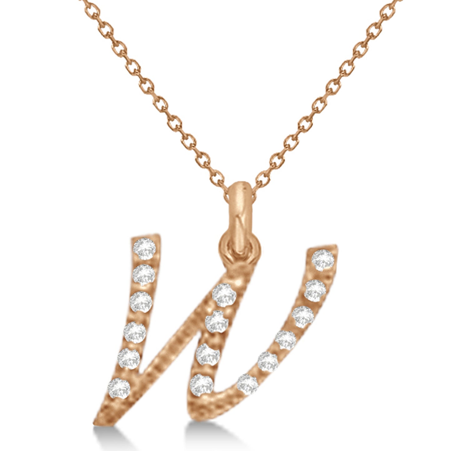 Natural Diamond Initial Letter W Pendant, Rose Gold finish, 3 Micron Vermeil - GEMHUB & CO.