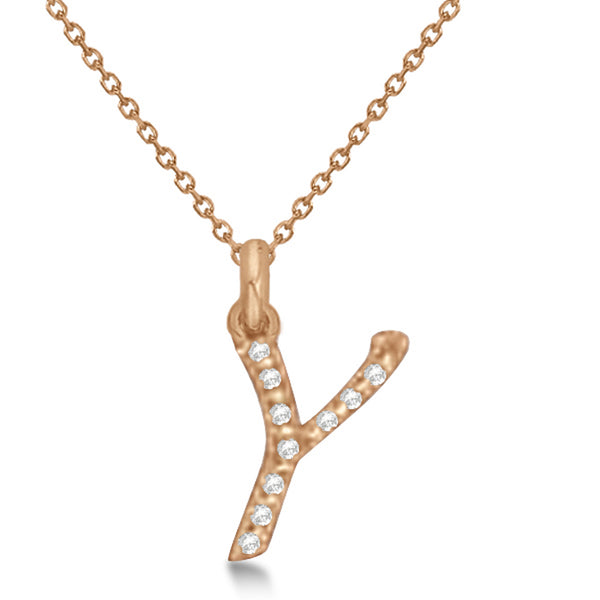 Lab Grown Diamond Initial Letter Y Pendant, Rose Gold finish, Sterling Silver - GEMHUB & CO.