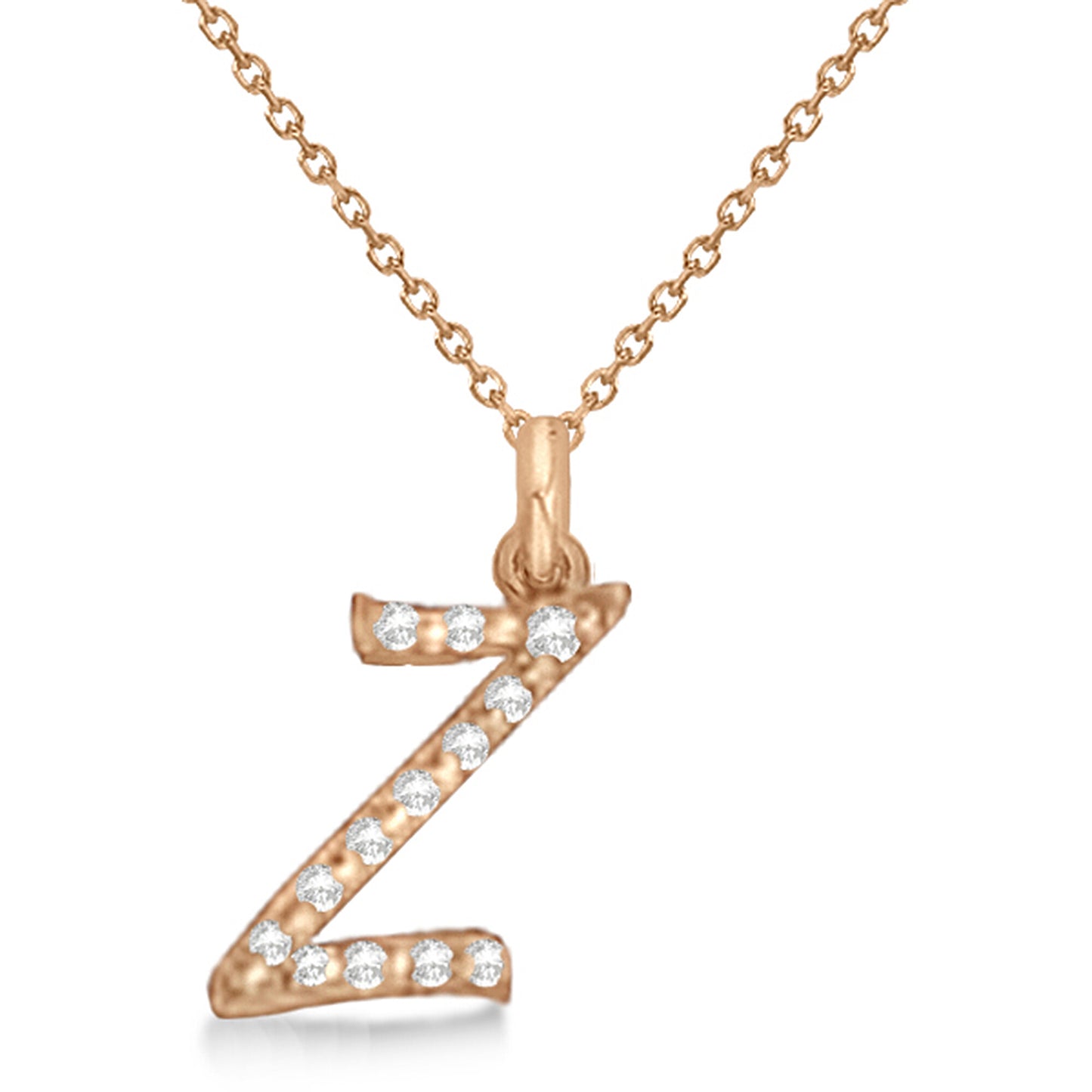 Lab Grown Diamond Initial Letter Z Pendant, Rose Gold finish, Sterling Silver - GEMHUB & CO.