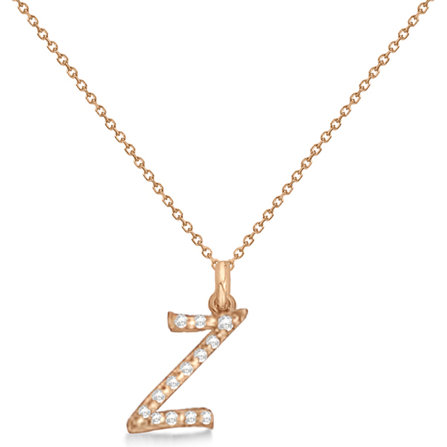 Natural Diamond Initial Letter Z Pendant, Rose Gold - Detail View