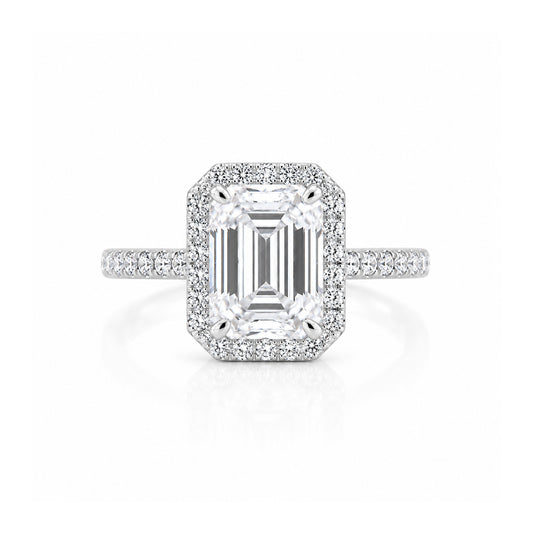 4.5 ct DEW White Moissanite Emerald Solitaire Ring - 18K Gold Vermeil on 925 Sterling Silver