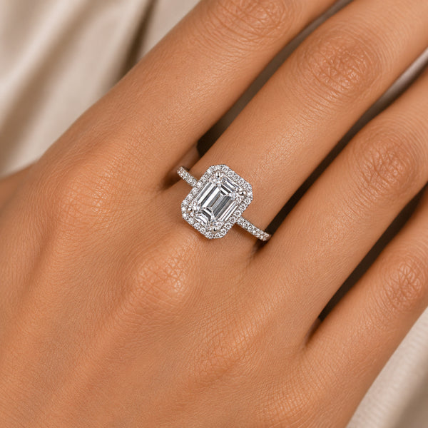 4.5 ct DEW White Moissanite Emerald Solitaire Ring - 18K Gold Vermeil on 925 Sterling Silver