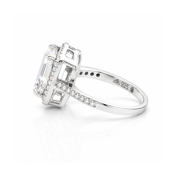 4.5 ct DEW White Moissanite Emerald Solitaire Ring - 18K Gold Vermeil on 925 Sterling Silver