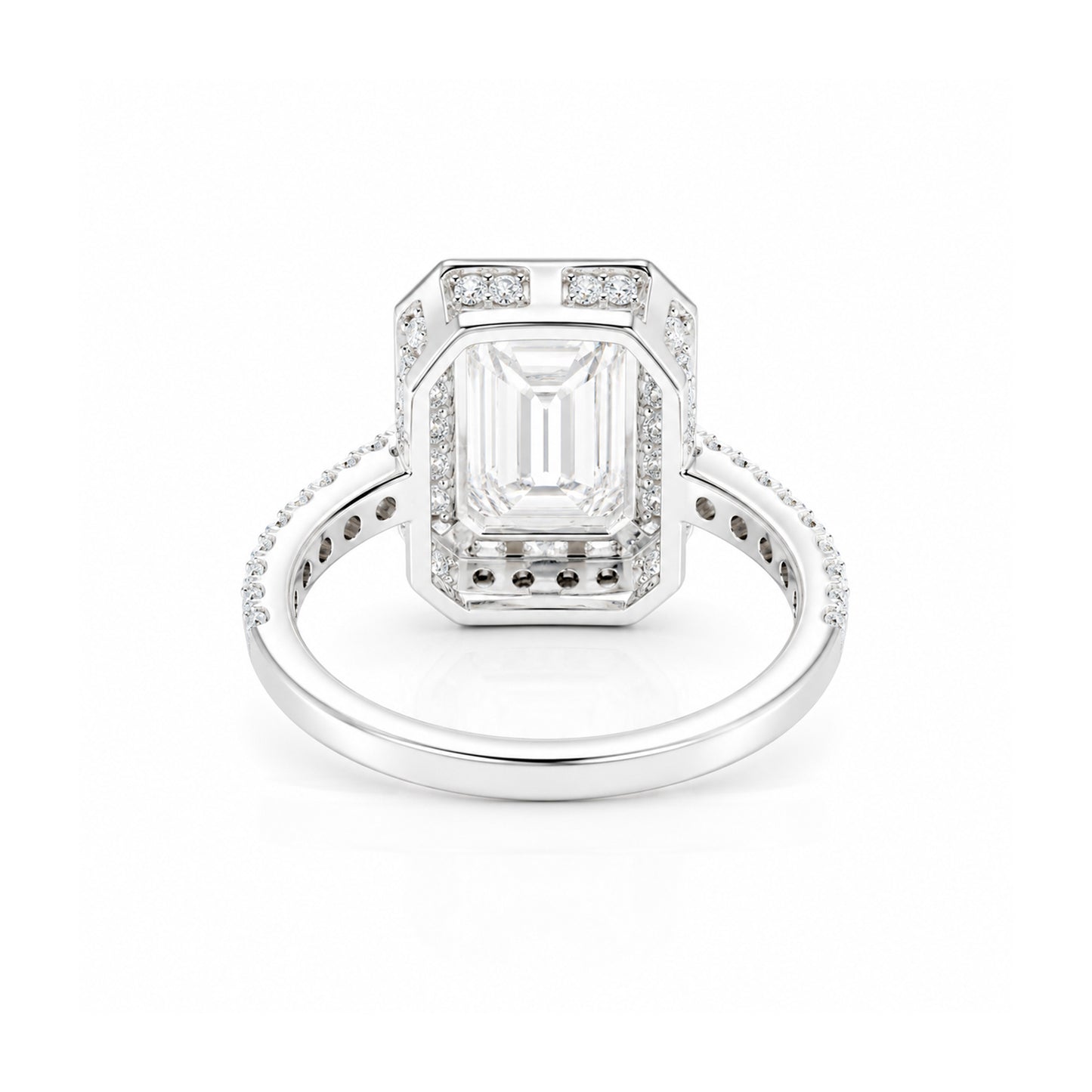 4.5 ct DEW White Moissanite Emerald Solitaire Ring - 18K Gold Vermeil on 925 Sterling Silver