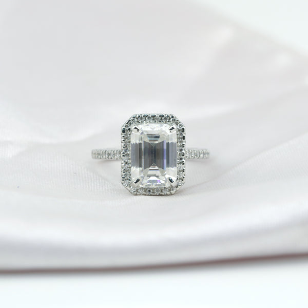 4.5 ct DEW White Moissanite Emerald Solitaire Ring - 18K Gold Vermeil on 925 Sterling Silver