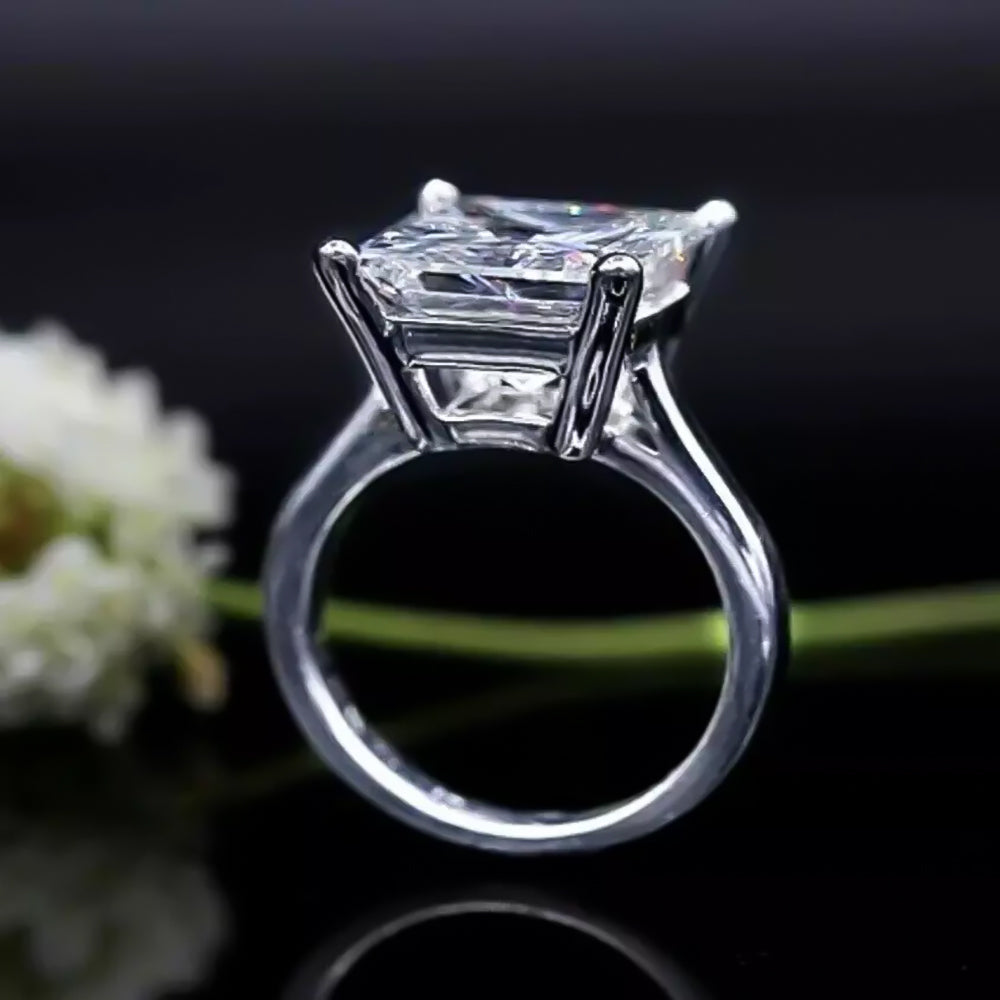 4.15 ct DEW White Moissanite Princess Solitaire Ring - 18K Gold Vermeil on 925 Sterling Silver