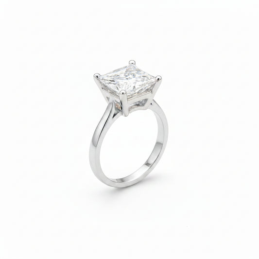 4.15 ct DEW White Moissanite Princess Solitaire Ring - 18K Gold Vermeil on 925 Sterling Silver