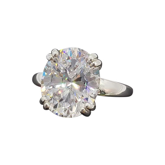 21.0 ct DEW White Moissanite Oval Solitaire Ring - 18K Gold Vermeil on 925 Sterling Silver