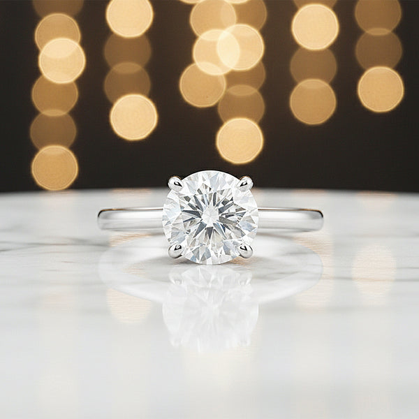 4.0 Ct White Moissanite Round Solitaire Ring - 925 Sterling Silver Gold Vermeil