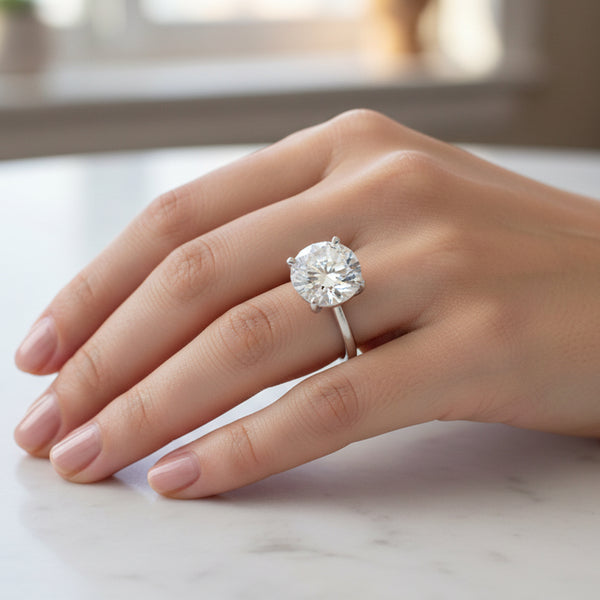 9.9 Ct White Moissanite Round Solitaire Ring - 925 Sterling Silver Gold Vermeil
