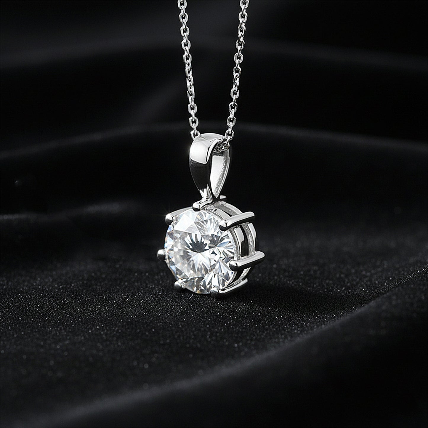 3.45 Ct Round Cut Certified White Moissanite Solitaire Pendant In 18K Gold Plated V 18K Gold Plated
