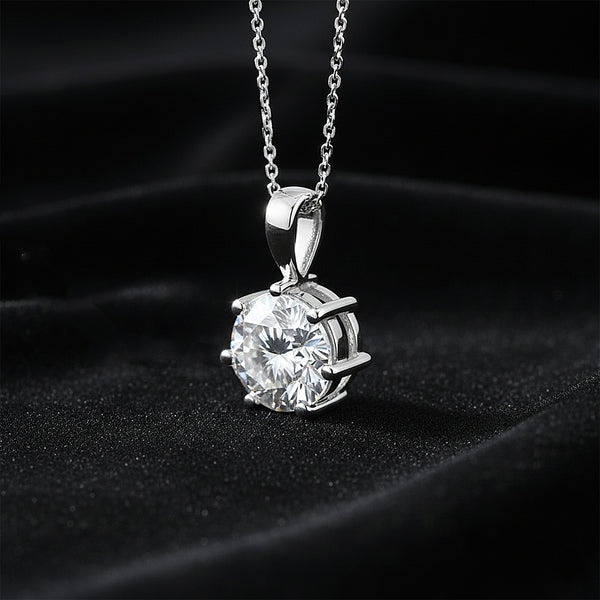 3.45 Ct Round Cut Certified White Moissanite Solitaire Pendant In 18K Gold Plated V 18K Gold Plated