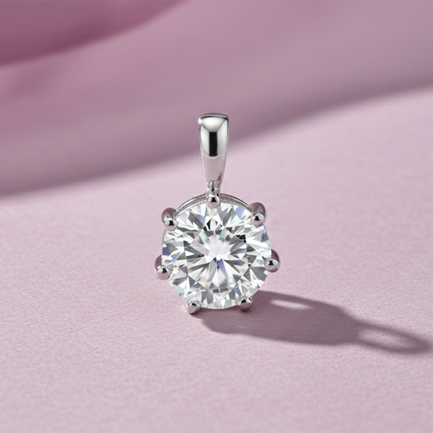 3.45 Ct Round Cut Certified White Moissanite Solitaire Pendant In 18K Gold Plated V 18K Gold Plated